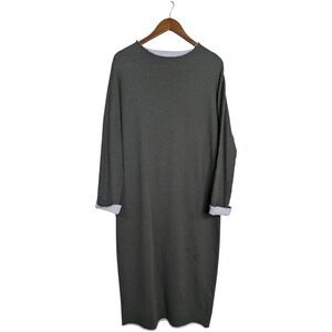 Frank & Eileen Isabelle Funnel Neck Midi Dress Large Moss Green Raw Hem LAB418TF